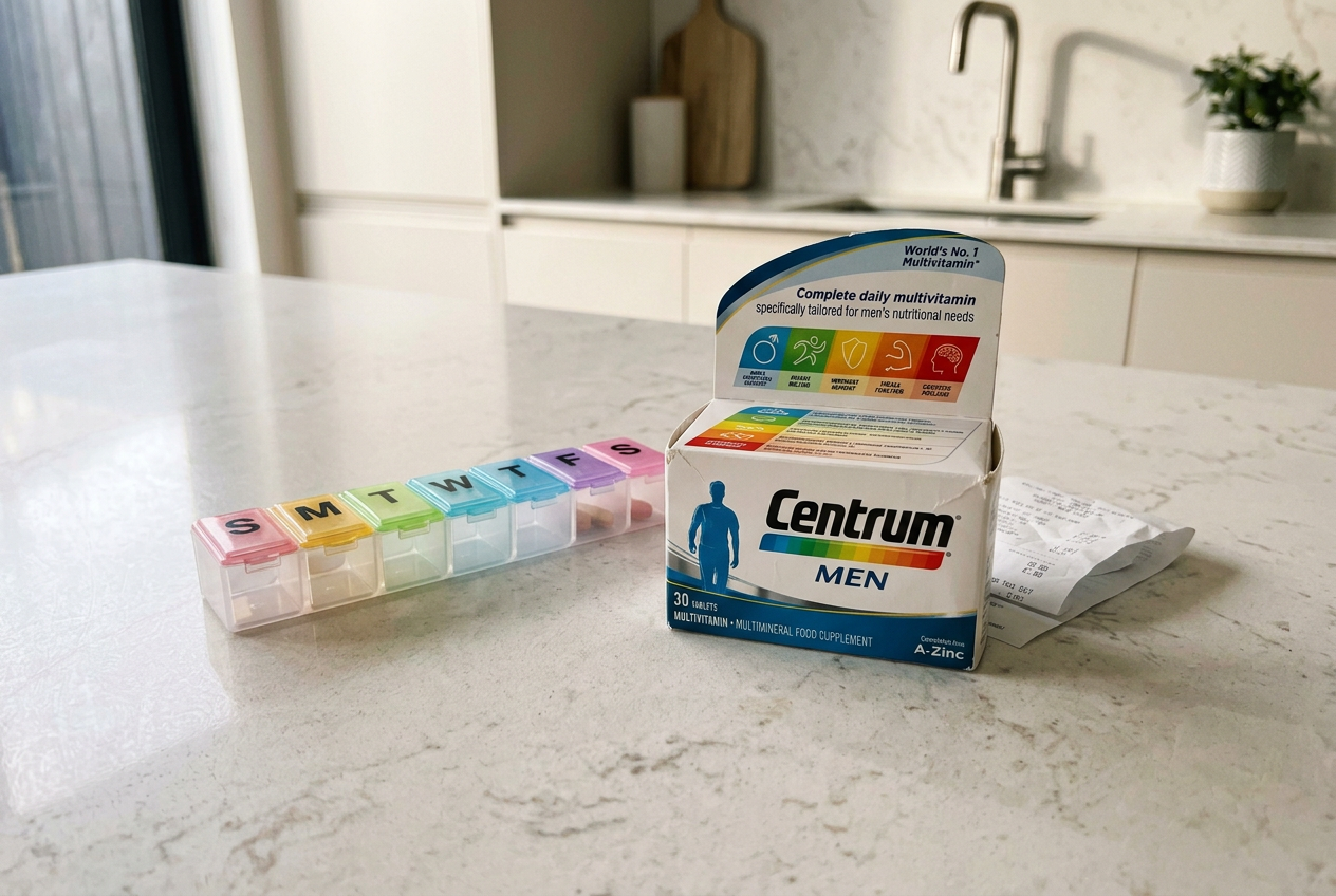 A high-street multivitamin editorial photograph