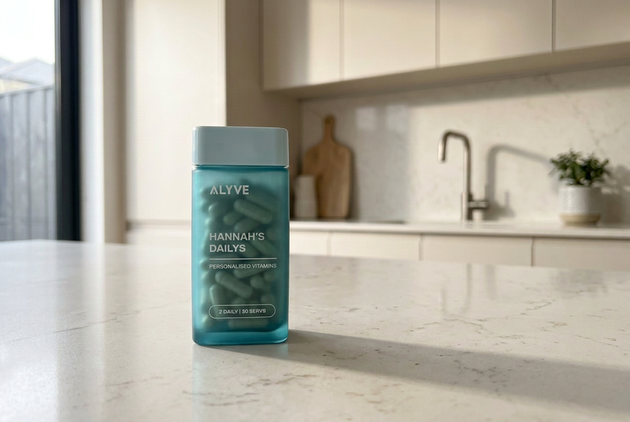 Alyve personalised vitamins photographed at home during testing